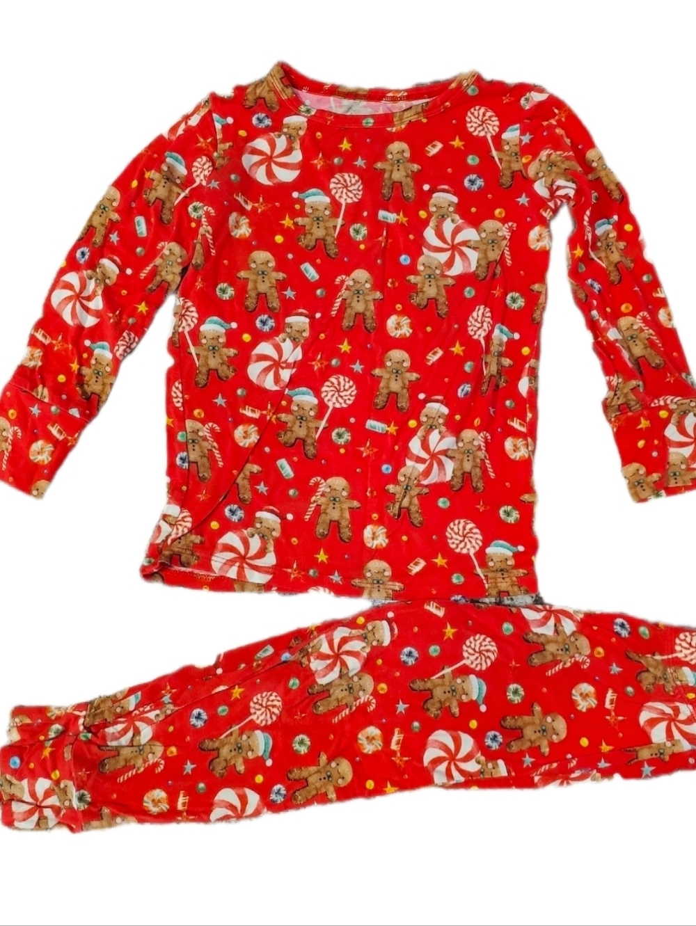 Posh Peanut Red Gingerbread Lane & Candy Print Kids Pajama Set 4t